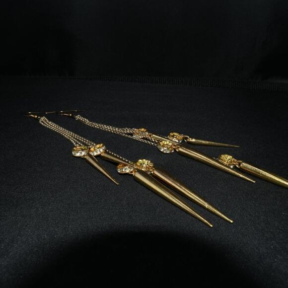 Vintage Very Long Chain Rhinestone Tassel Earrings, 7 Inches Length - Picture 4 of 8